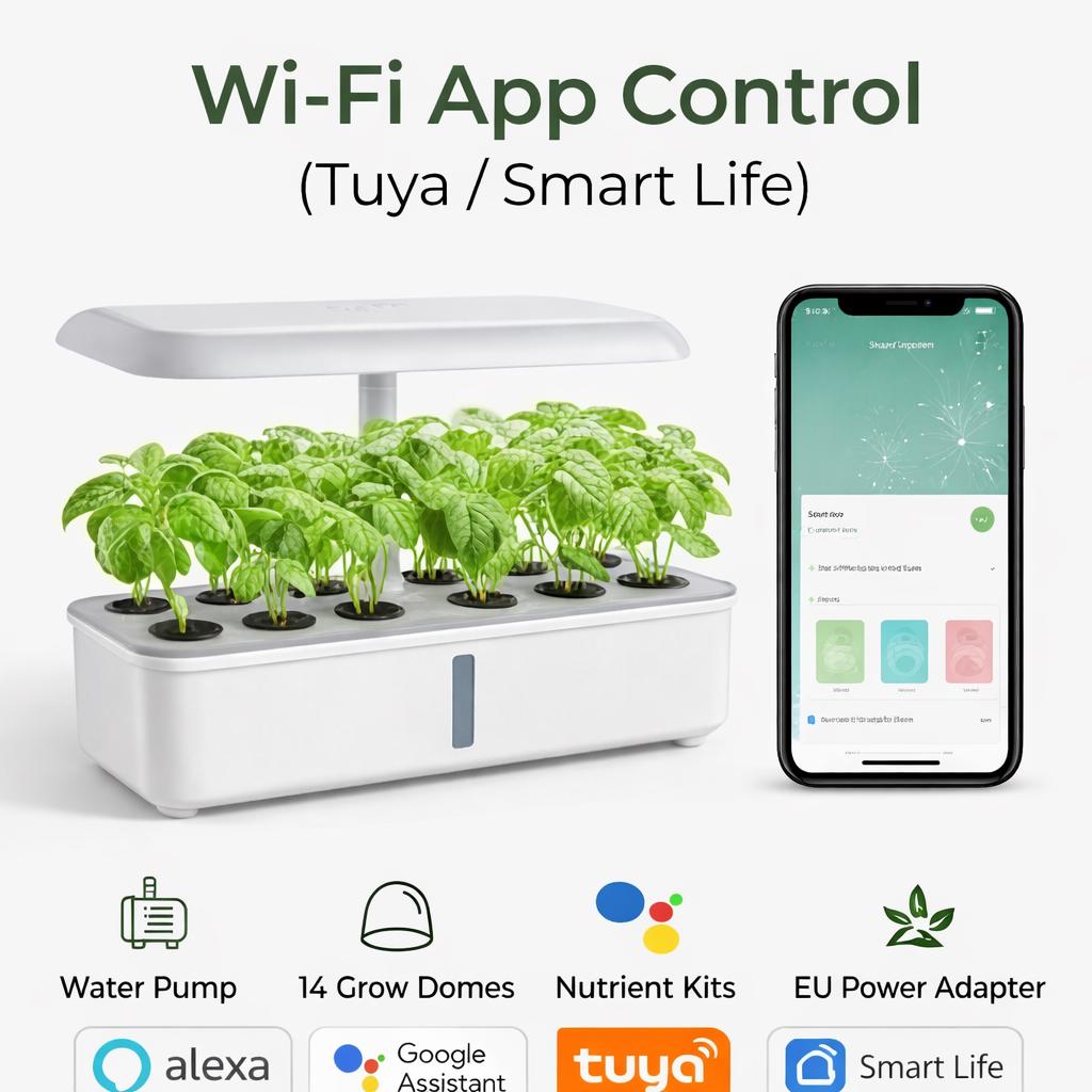 Kit de jardin d'herbes aromatiques hydroponiques intelligentes Noreva Nature, 14 pods, lumière de culture LED 20W, application WiFi Tuya, po